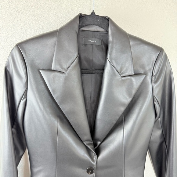 Theory Bedford Faux Leather Angled Blazer Black Vegan Business Casual Women’s 0 - Picture 4 of 14